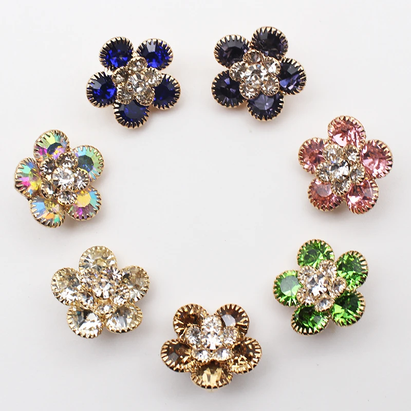 5Pcs Rhinestone Alloy Flower Handle Button Decoration DIY Handmade Clothing Sewing Button Akcesoria 20MM