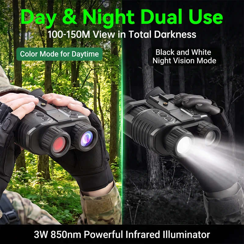 40MP 4K Digital Night Vision Binocular 10X Zoom 25mm F1.2 Lens 850nm IR 100-150M Night Vision Scope Dual LCD Built-in Mic