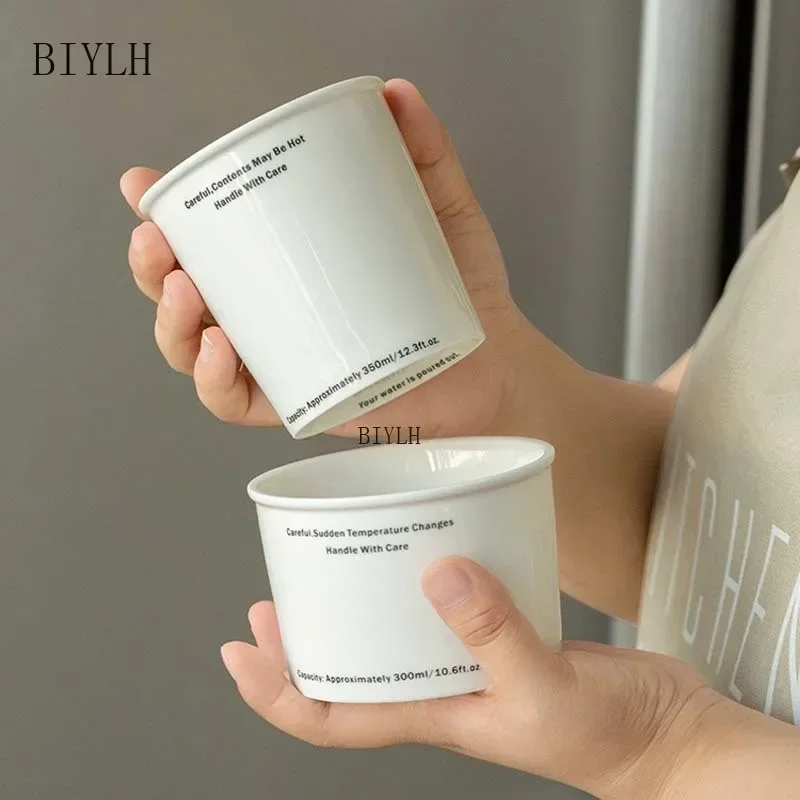 330 ML Ceramic Mug Simple Letter Coffee Cup Creative Imitation Paper Design Office Drinking Water Household Breakfast Milk Cup