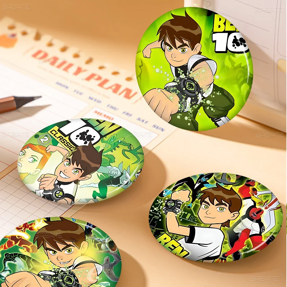B-Ben 10 Classic Animation Creative Pins Funny Round Snap-in Brooch Badge Backpack Hat Accessories Jewelry Gifts For Friend