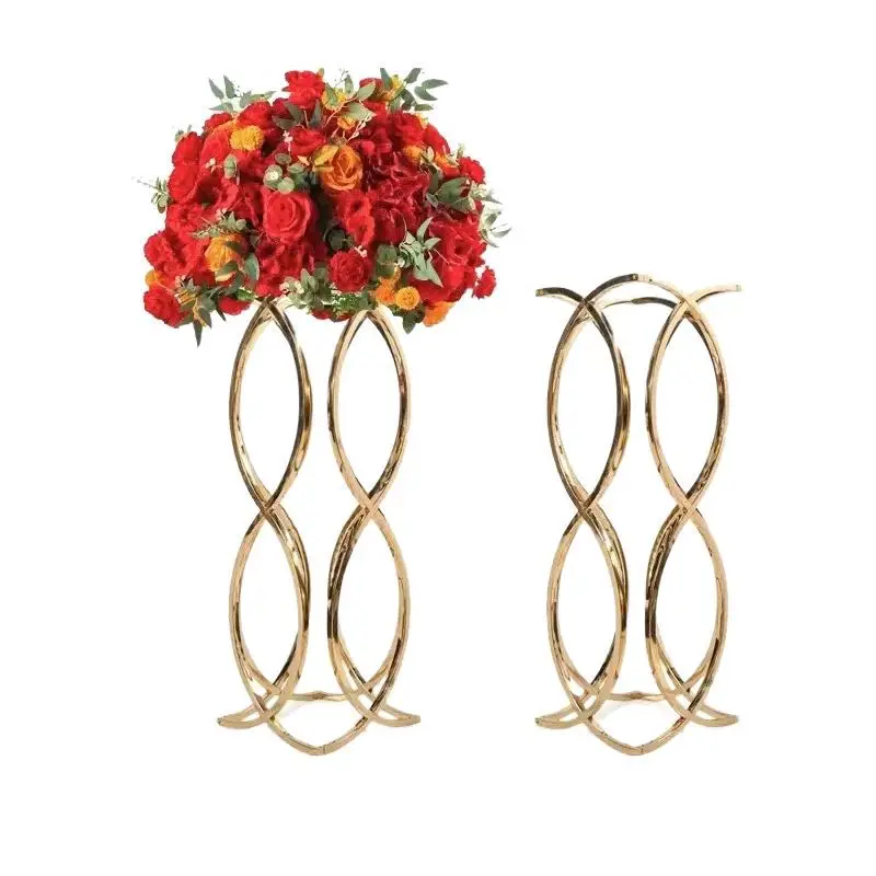 

New light luxury flower stand, wedding welcome scene, flower stand road guide, gold hollow, table flower decoration