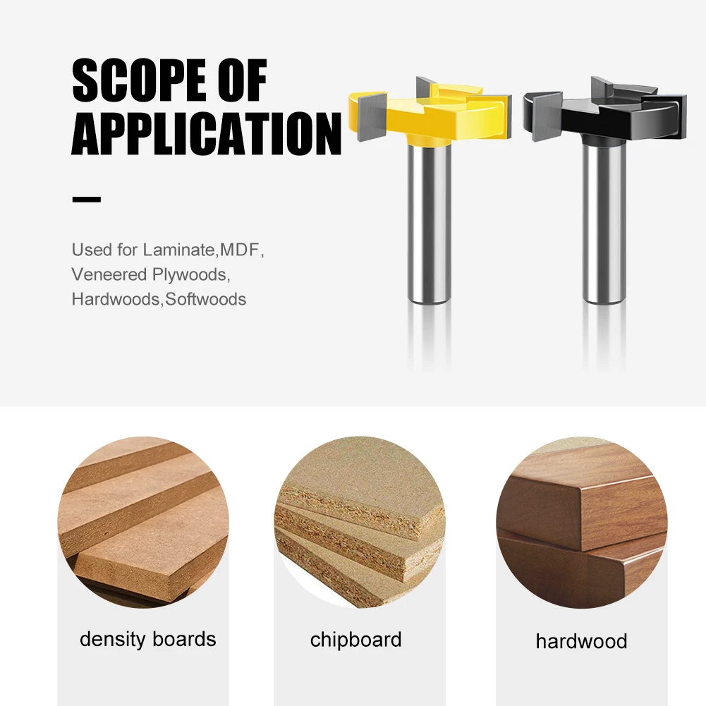 12mm 1/2 "Schacht Drie-blade T-Cutter Zool Clearing Router Bit Ingelaste Cutter Houtbewerking Frees Carving cutter