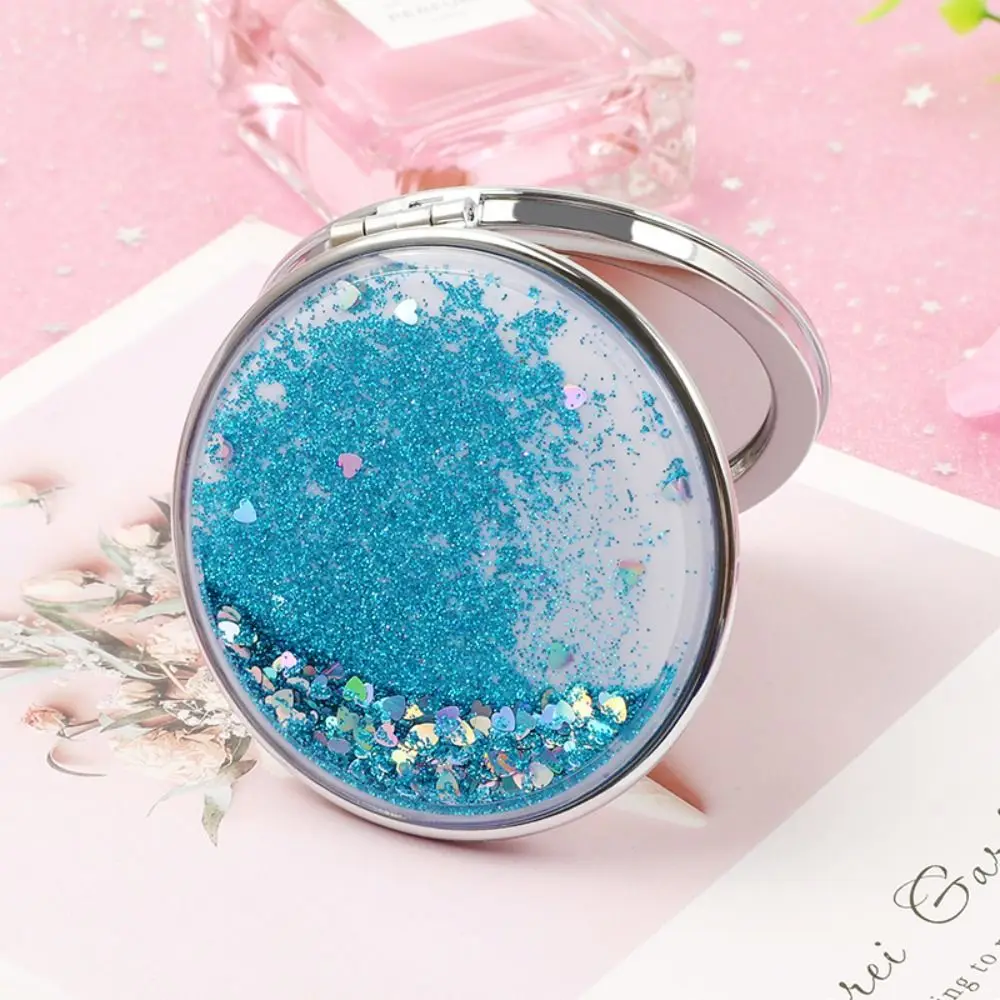 Quicksand Two-sided Makeup Mirror Round Shape Handheld Mini Pocket Mirror Folding Square Shape Cosmetic Mirror