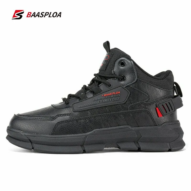 Baasploa Men Winter Cotton Shoes Leather Waterproof Casual Shoes For Men Fashion Plush Warm Sneakers Non-slip Outdoor