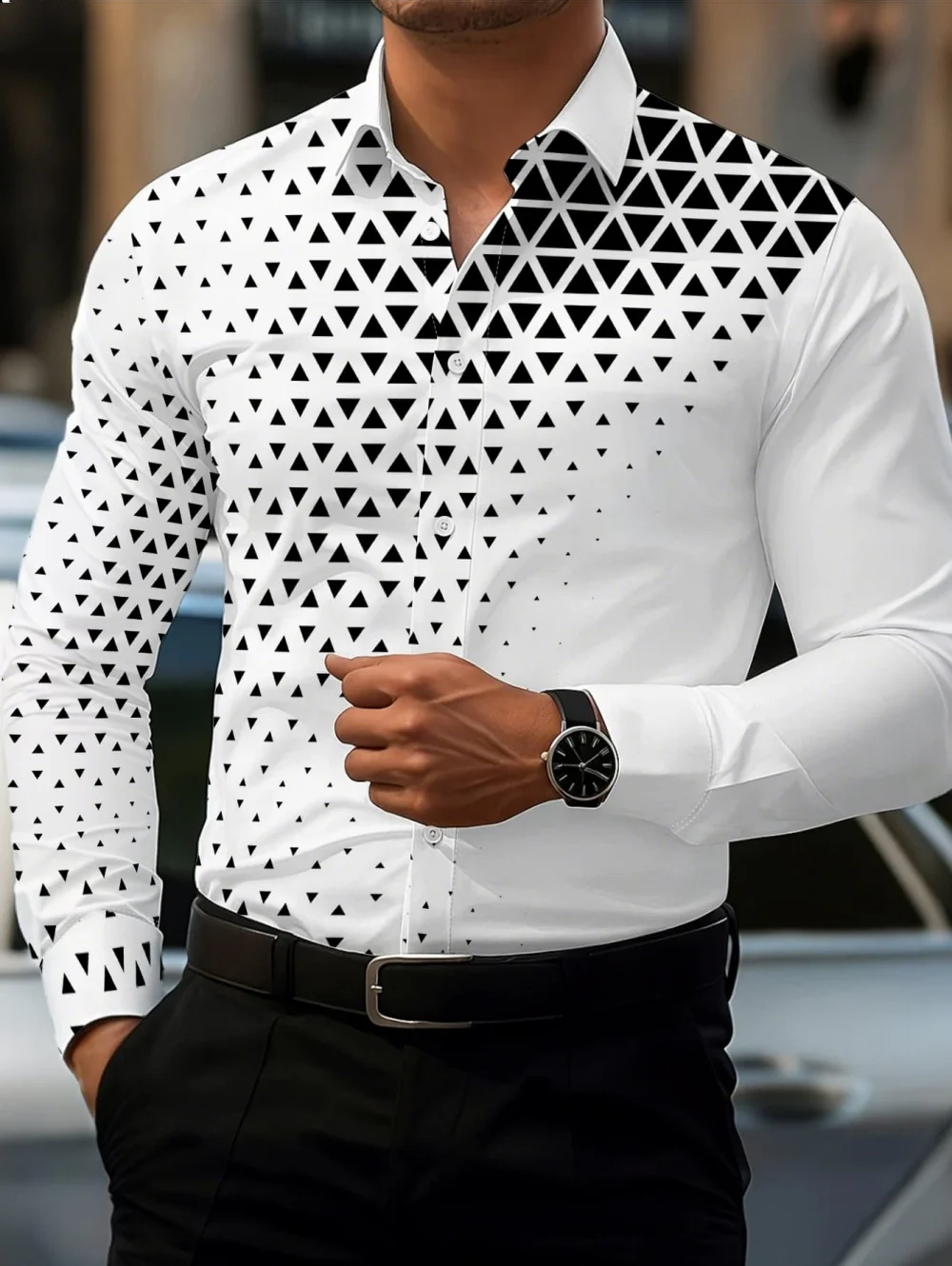 

Gradient Polka Dot Print Men's Long-Sleeve Shirt Classic Fashion Lapel Button Casual Fit Shirts Business Soft Men Social Clothes