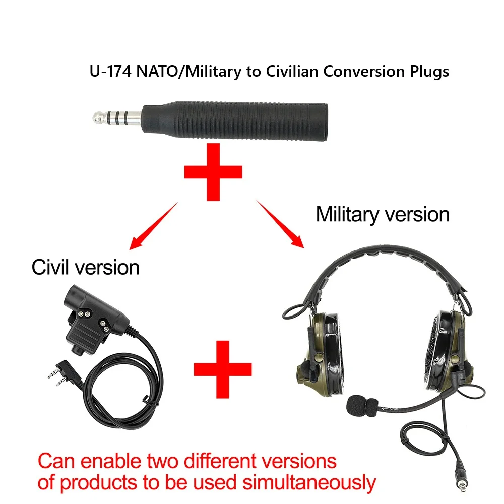 

Преобразователь военной в гражданскую гарнитуру, бесшовное решение для связи U174 для наушников COMTAC MSA EARMOR TCA TRI NATO с разъемом
