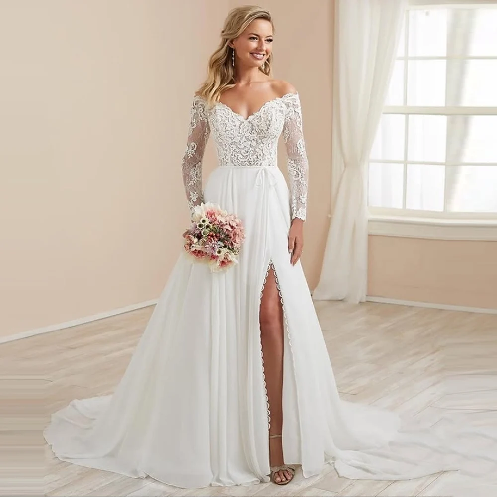 

Off The Shoulder Women Wedding Dresses Elegant A-Line Tulle Prom Gowns Mopping Length Banquet Vestidos De Novias 2025 Customized