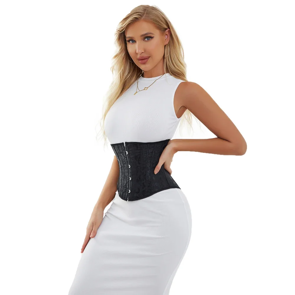 الصلب الجوفاء مشد تحت الصدر الجاكار الأزهار قصيرة Korsett Cupless بوستير الأسود القوطية Mujer الزي Gorset