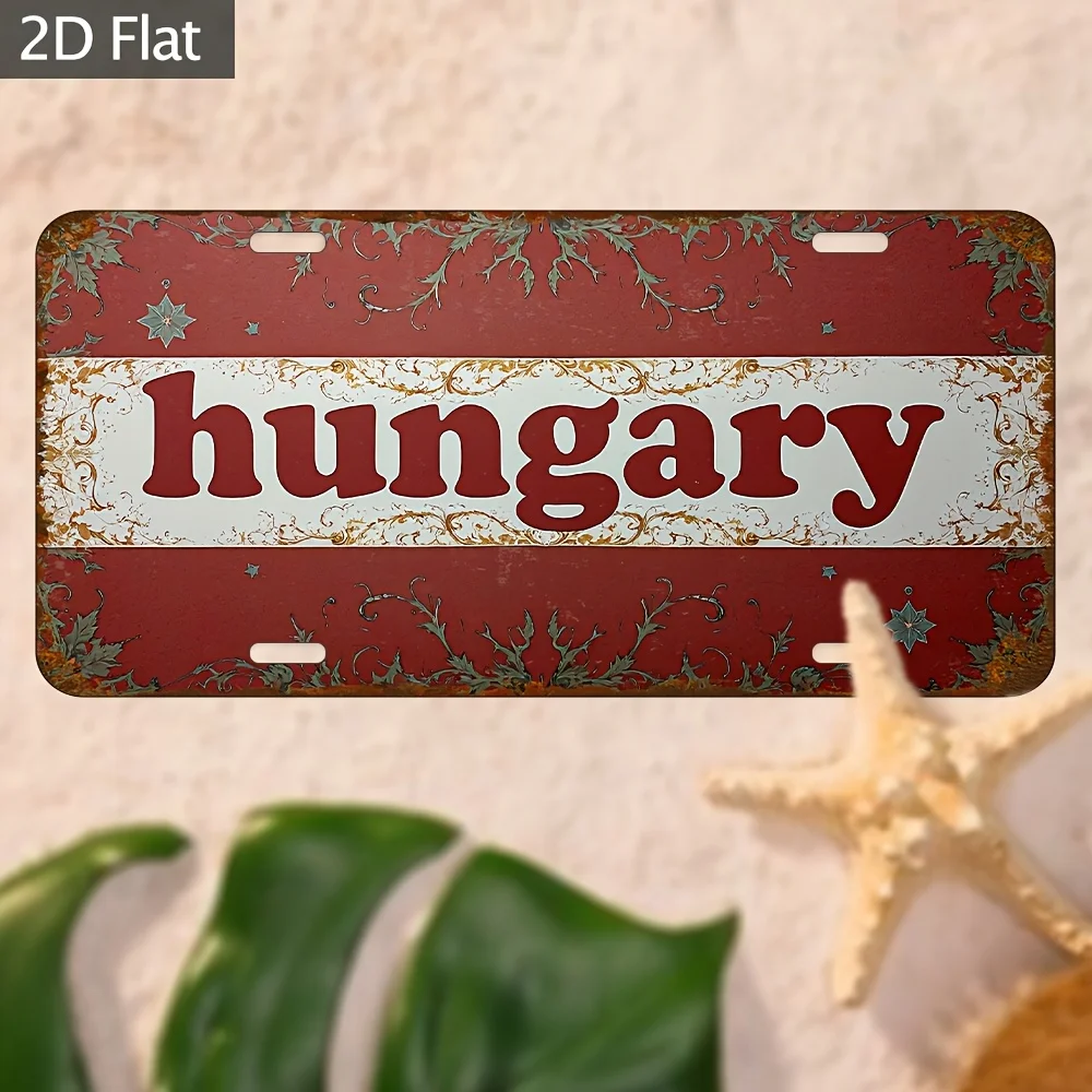 2D Flat, Retro Industrial Metal Wall Plate - Red & Golden Snowflake Worn Patina - 12x6 Inch Vintage Décor Suitable for Christmas