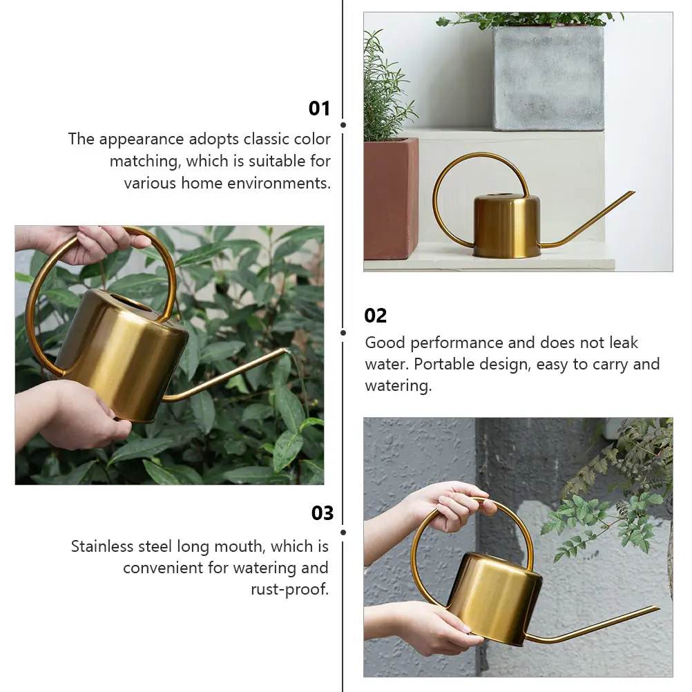 

Brass Watering Can Golden Stainless Steel Kettle Long Spout Durable Garden Spraying Practical Useful Watering Kitchen Bar