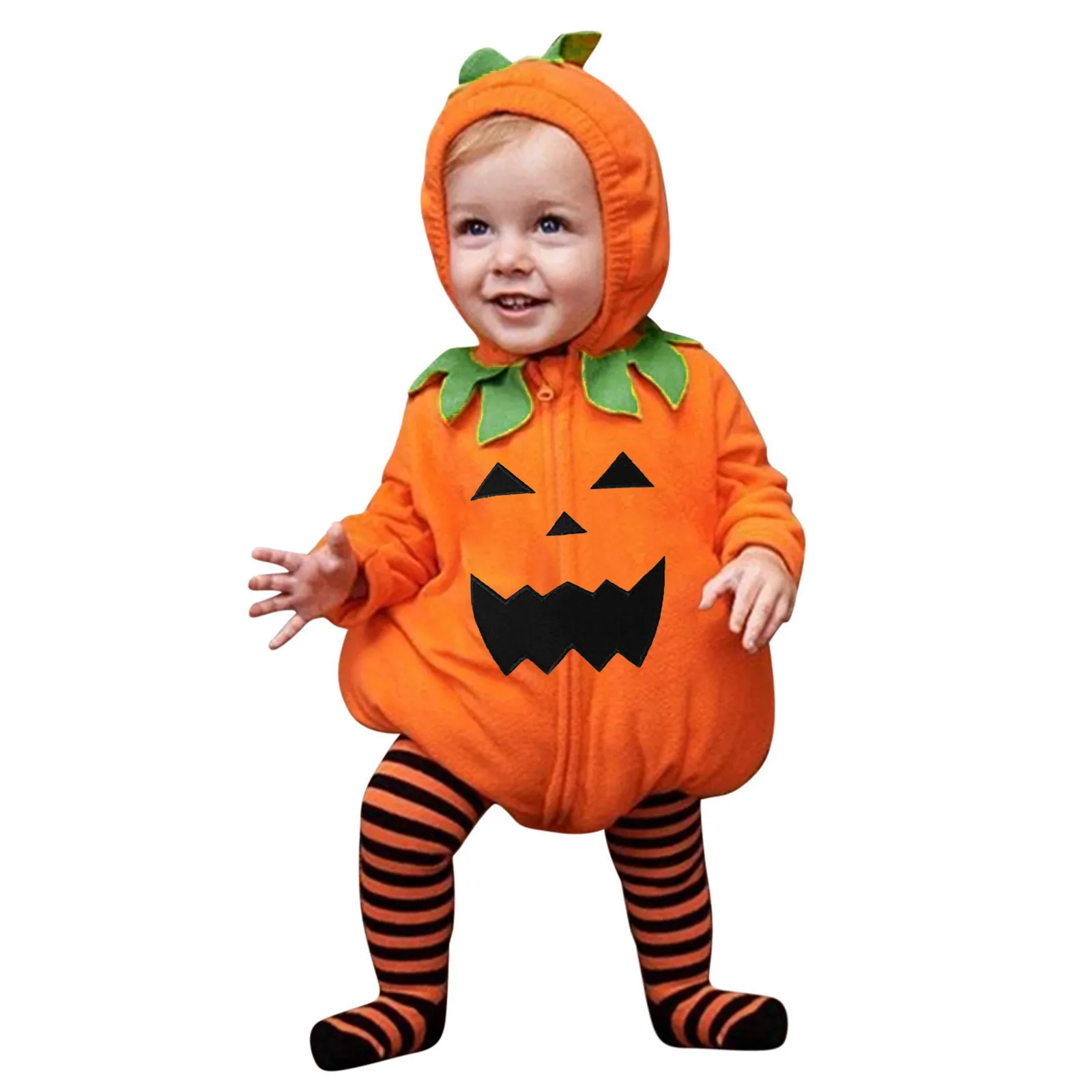 Newborn Infant Baby Girls Boys Halloween  Pumpkin Clothes Sets Long Sleeve Fleece Zipper Hooded Romper Jacket Tops Boy Clothes