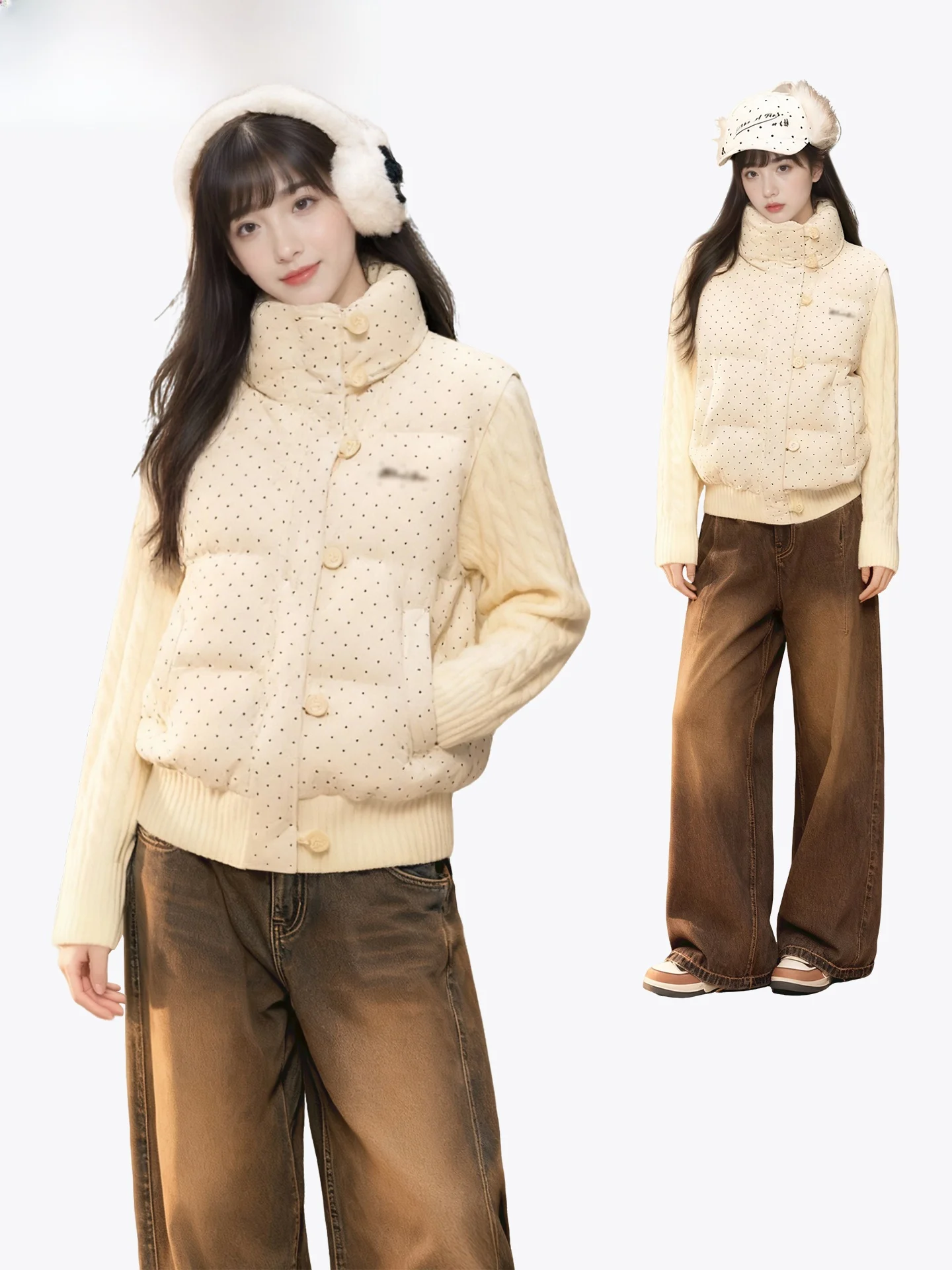 

Зимнее женское хлопковое пальто Thiened ort с воротником-стойкой в горошек, корейское теплое стеганое пальто с воротником-стойкой, облегающее пальто на молнии