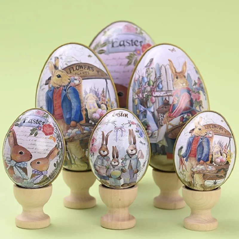 Kreative Osterei Hase Geschenkbox Metall Weißblech Pralinenschachtel Eiförmige Pralinenschachtel für Frühling Ostern Party Dekoration Kinder Geschenk