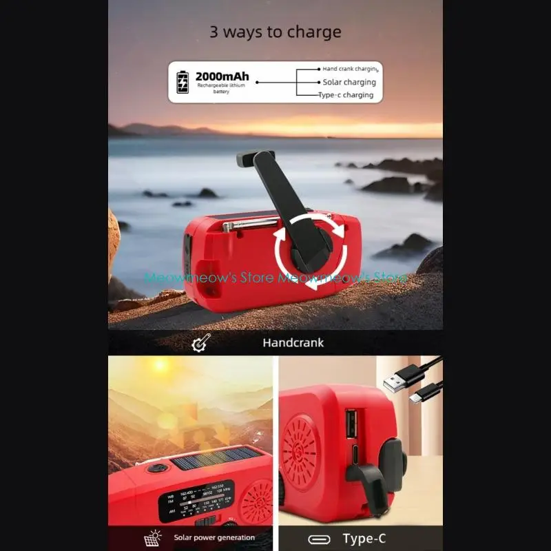 

Аварийное солнечное радио W91A с ручным генератором с перезаряжаемой батареей мАч