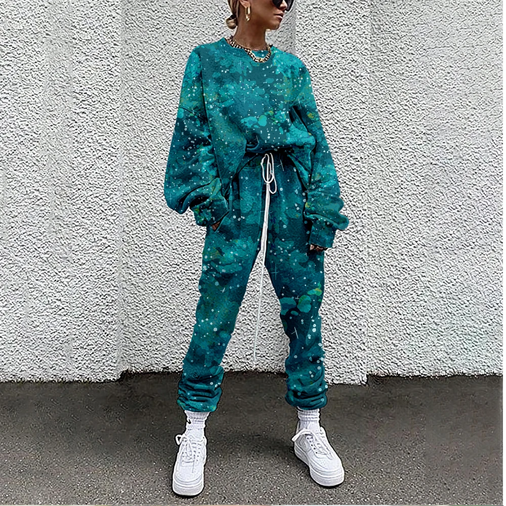 

Women Tracksuit Camouflage Print 2 Piece Outfit Sweatshirt+Straight Sweatpants Matching Set Fitness Sporty Streetwear