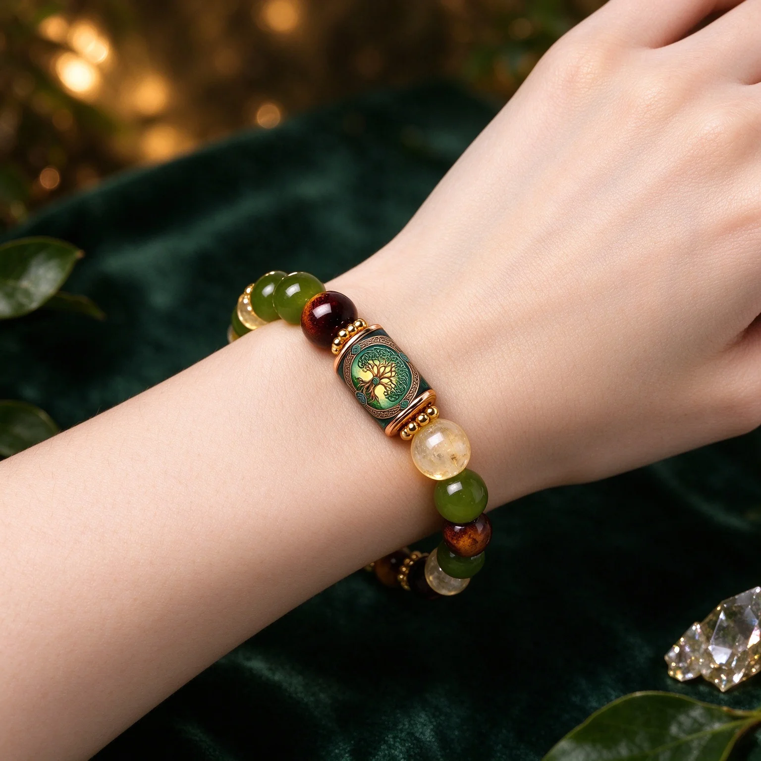 1pc Celtic Tree of Life beaded unisex elastic bracelet, Celtic spirit earth luster spiritual jewelry gift jewelry (no box)