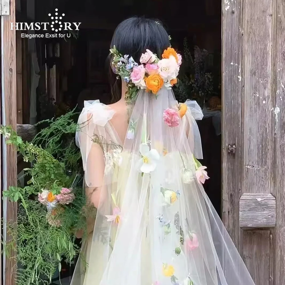 himstory-新スタイルの花嫁甘い模擬フラワーベールドーパミン頭飾りロングスパンコールスーパー妖精のヘアアクセサリー