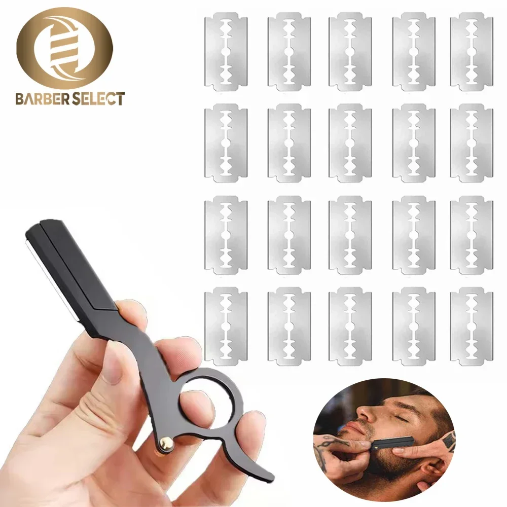 Maquinilla de afeitar Manual para pulgar, afeitadora de cejas y barba con borde recto, afeitadora de depilación para hombres, recortadora de peluquero, cuchillas reemplazables