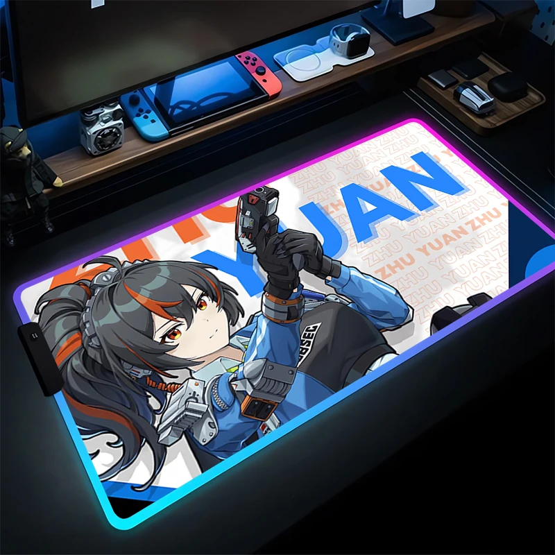 RGB Mouse Pad Gaming Dywan Gamer ZZZ Keyboard Pad LED Zenless Zone Zero Desktop Mat Table Carpet Zhu Yuan Mousepad For Computer