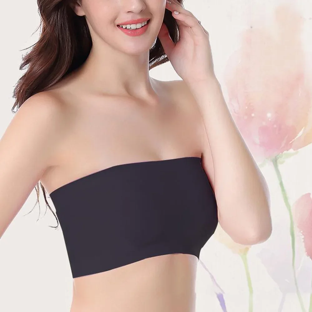 Top de tubo sem alças sexy para mulheres, monocromático, sutiã esticado em bandeau, tanque respirável, peito enrolado, tops curtos, camisola simples