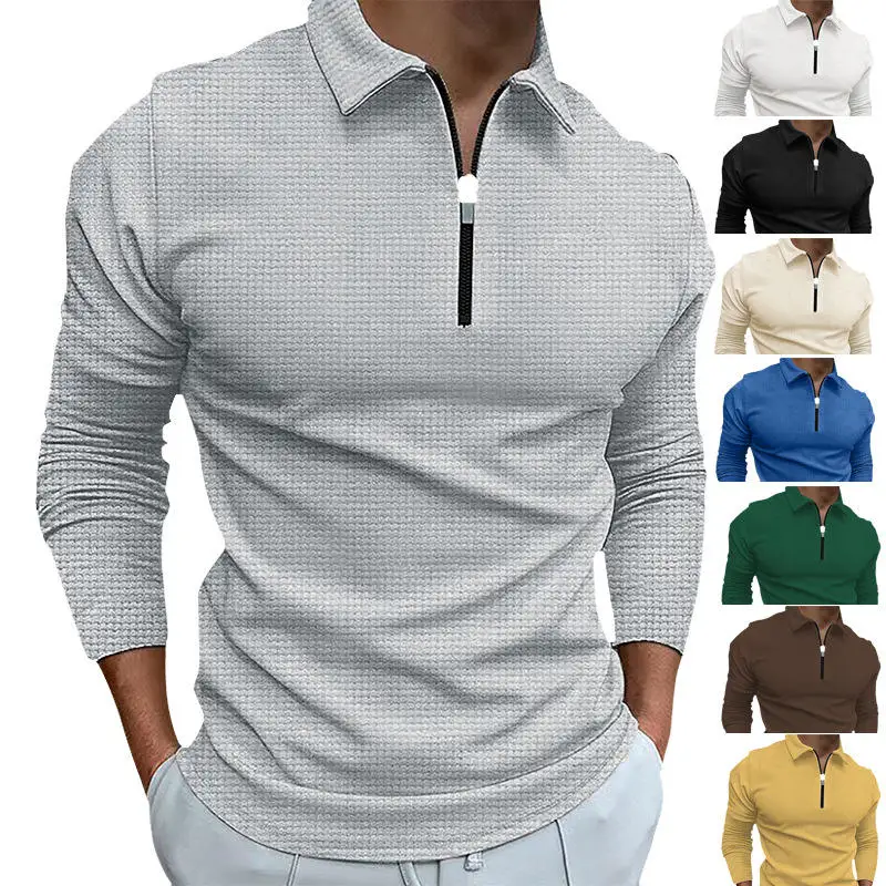 

Men's Zipper Long Sleeve Shirt Cotton Blend T-Shirt 8 Colors Autumn Cross-Border Fashionable Casual Business Style