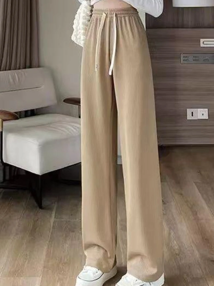 Pantalones de mujer, moda sencilla, temperamento tierno, pantalones rectos juveniles con cordón, ropa de calle, estilo coreano, colegialas, nuevo