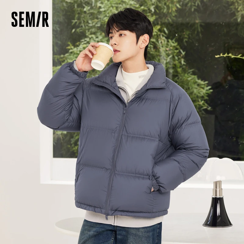 Semir Down Jacket Men 2023 Winter New Three-Proof Solid Color Versatile Bread Jacket