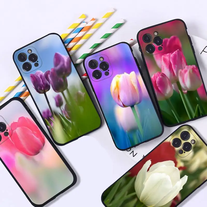 Tulip flower Phone Case For iPhone 8 7 6 6S Plus X SE 2020 XR XS 14 11 12 13 Mini Pro Max Mobile Case