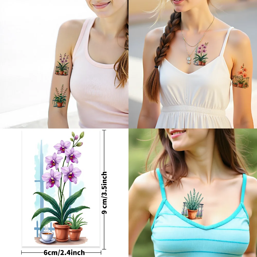 9 قطعة الوشم المؤقت أصائص زرع ملصقات الوشم المؤقت أنماط الأزهار مقاوم للماء ملصقات الجسم طويلة الأمد للسيدات