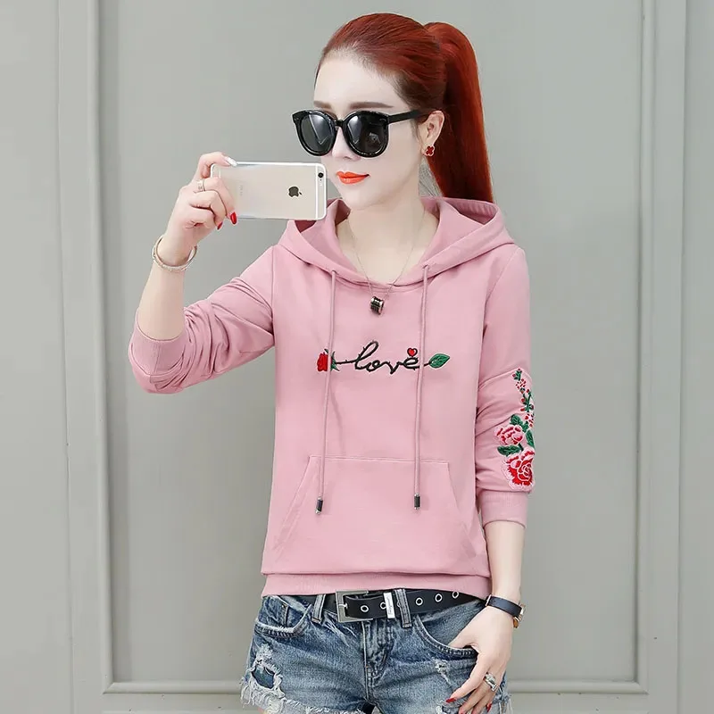 Loose Hooded Sweatshirt Women\'s Long Sleeve Autumn 2023 New Letter Embroidered Fashion Pullover Korean Versatile Short Jacket