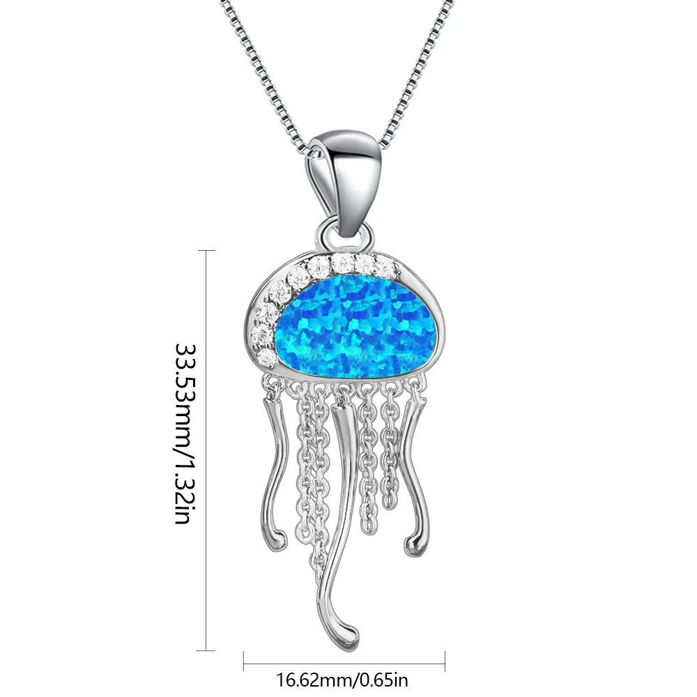 قلادة أنيقة على شكل قنديل البحر مع تاج من حجر الراين المتلألئ من العقيق الأزرق، هدية مجوهرات فاخرة فريدة من نوعها تحت عنوان المحيط للنساء