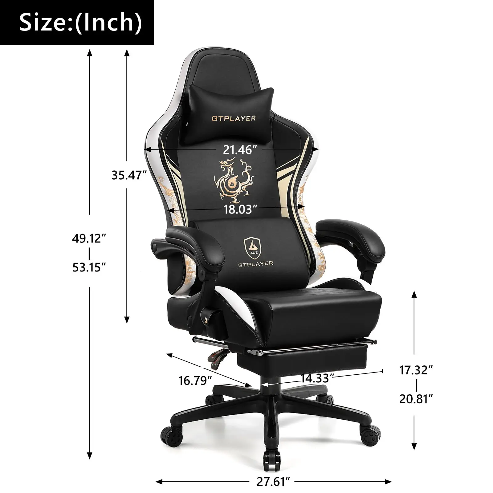 Gaming Chair with Bluetooth Speakers and Footrest, Dragon Series Video Game Chair, Heavy Duty, Ergonomic, Esports