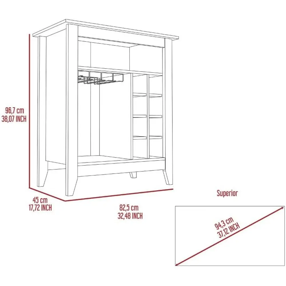 Kitchen Sideboard with Wine Rack, Open Shelf, and Storage for Dining or Living Room