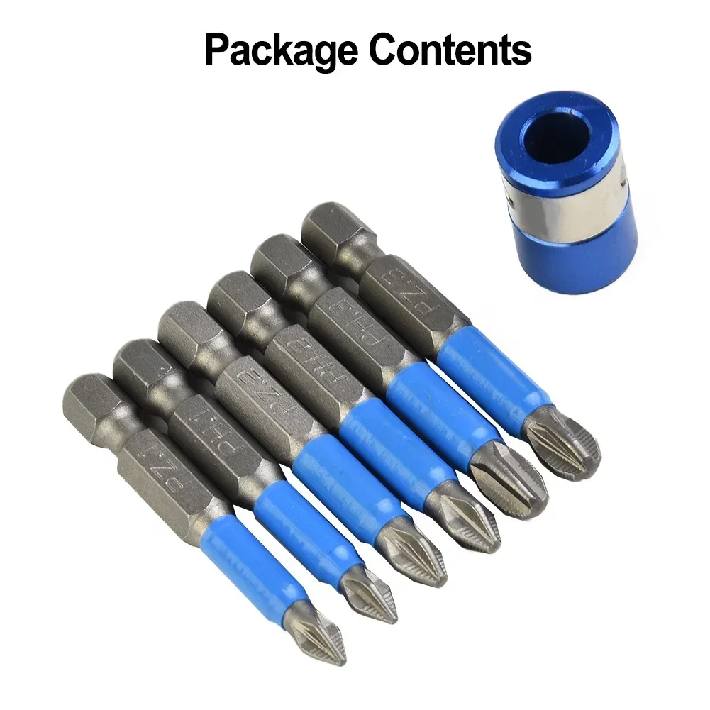 스크루드라이버 비트 세트, 합금강 하이 스냅 마그네틱 PH1, PZ1, PH2, PZ2, PH3, PZ3, 내마모성, 50mm 길이, 6 개/세트