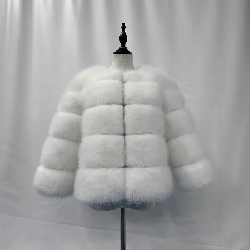

Ladies imitation fox fur coat, zipper short jacket, elegant thickened warm solid color coat