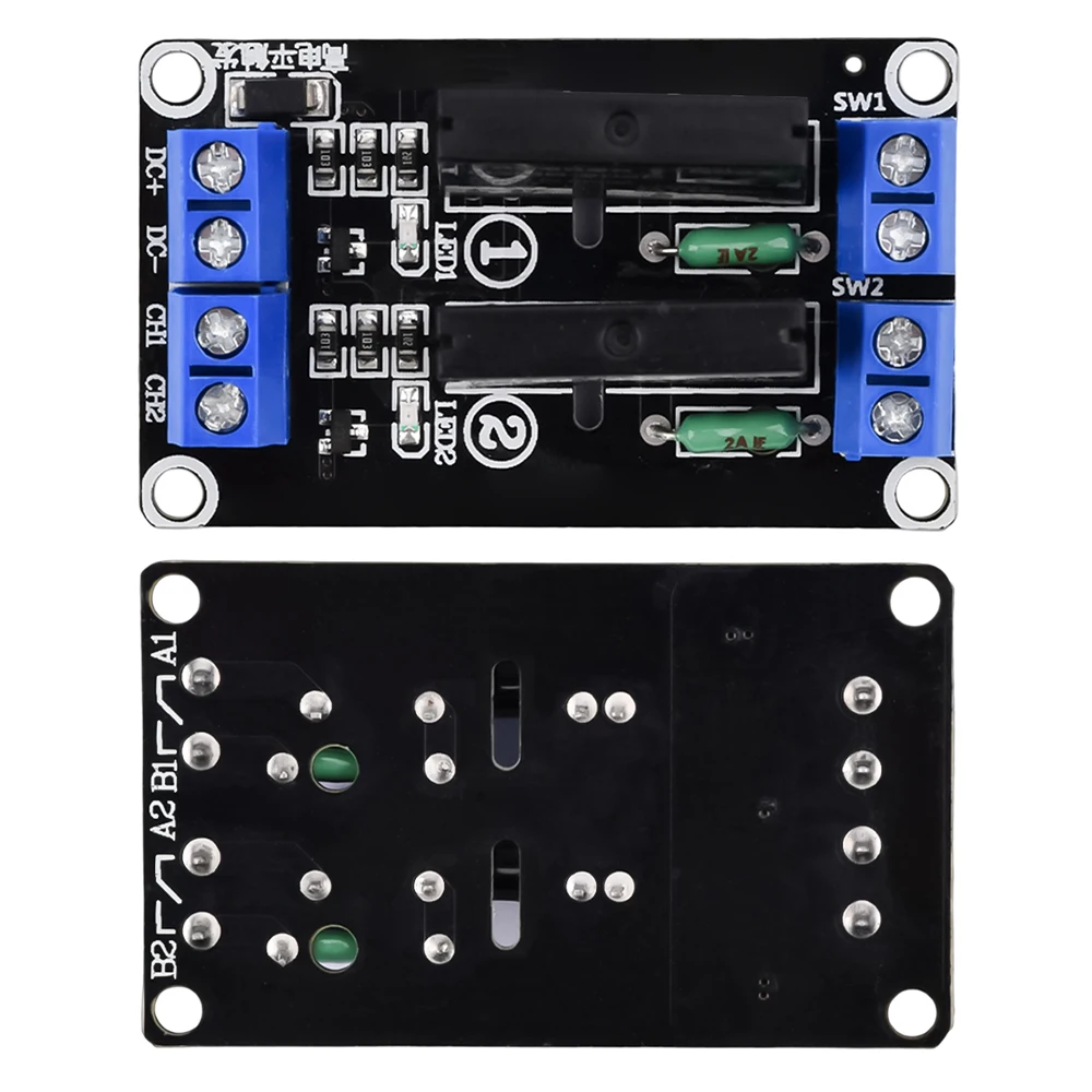 2 Channel DC 5V Solid State Relay Module High Level Trigger Solid State Relay Module 250VAC 2A Output with Fuse