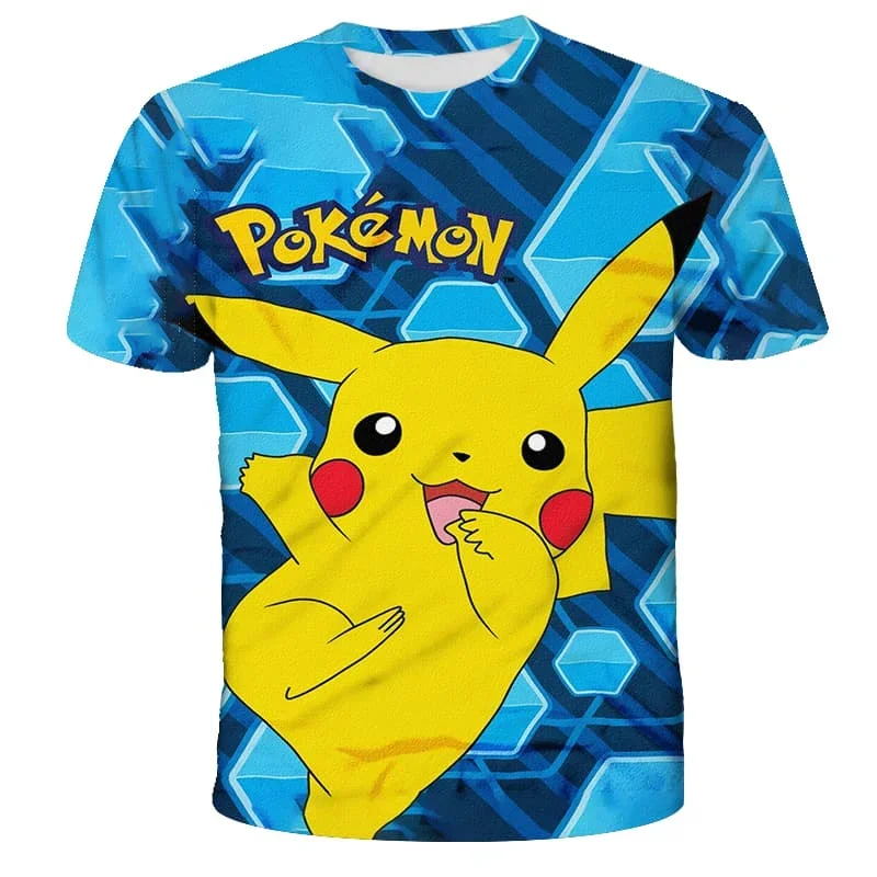 Neue 26 Sommer Japanische Anime Pikachu 3D Schnelltrocknende T-Shirts, Übergrößen Herrenbekleidung Kinderbekleidung Geschenk Familien-Partnerlook – Detail 1