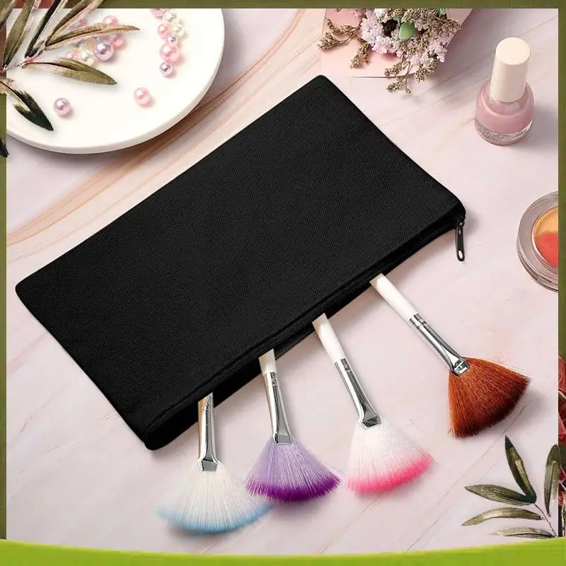 New-80 Pcs Canvas Pencil Pouch Zipper Makeup Bags Blank Craft DIY Bags Multipurpose Toiletry Stationary Storage Bags(Black)