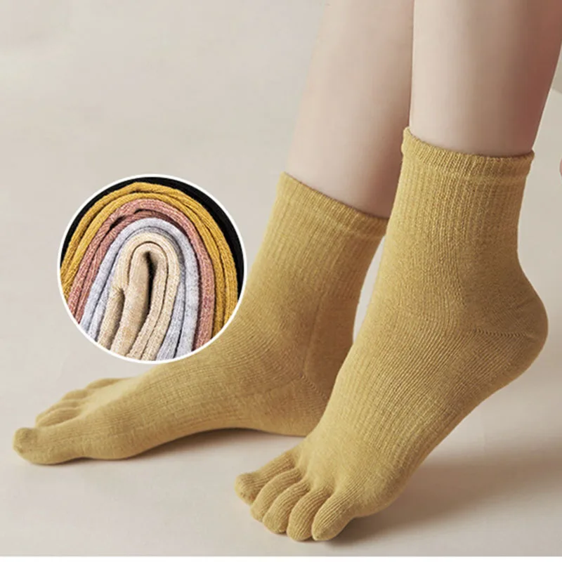 5 Pairs Spring Autumn Solid Black Gray Toe Socks Short Women Simple Elastic Anti-friction Compression 5 Finger Sock Four Seasons