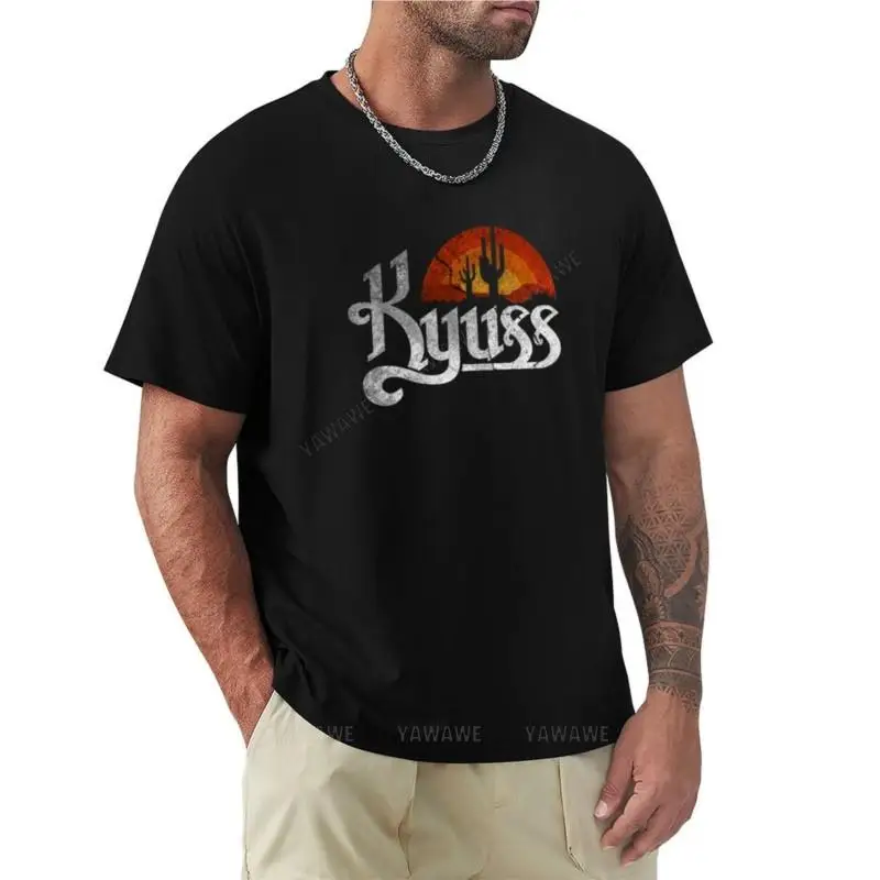 Camiseta masculina de algodão de manga curta, camiseta preta Kyuss Anime, tops com o pescoço