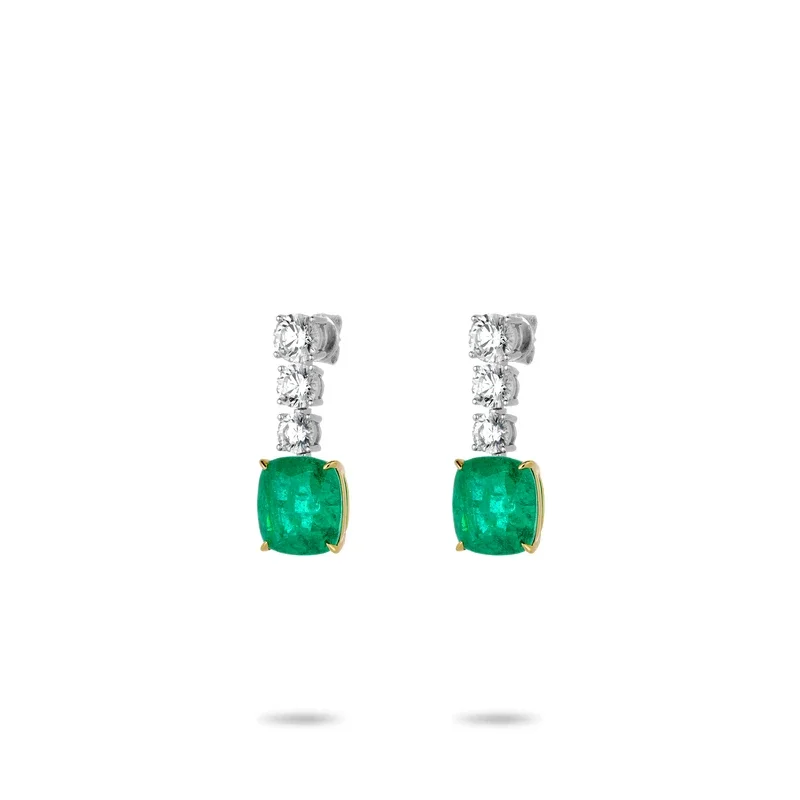 CAMEO 925 Silver Synthetic Zircon Earrings Emerald Square Four Claw Full White Diamond Versatile Fine Jewelry Earrings