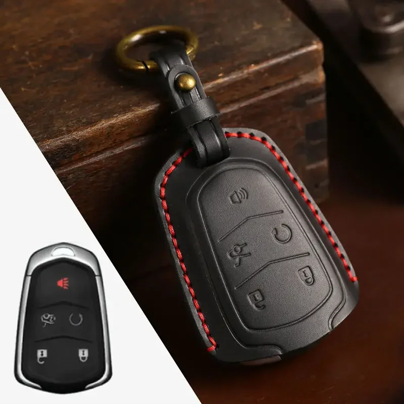 

1pc Leather Car Key Fob Case Cover For Cadillac ATS CT6 CTS DTS XT5 Escalade ESV SRX STS XTS ELR 2014 2015 2016 2017 2018