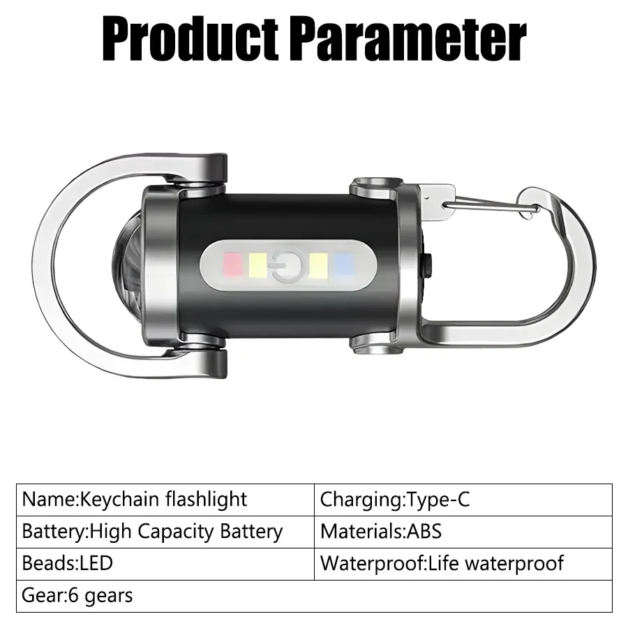 Lanterna LED recarregável com chaveiro - luz de trabalho multifuncional com 6 modos, lanterna externa para emergência e inspeção (LED COB)