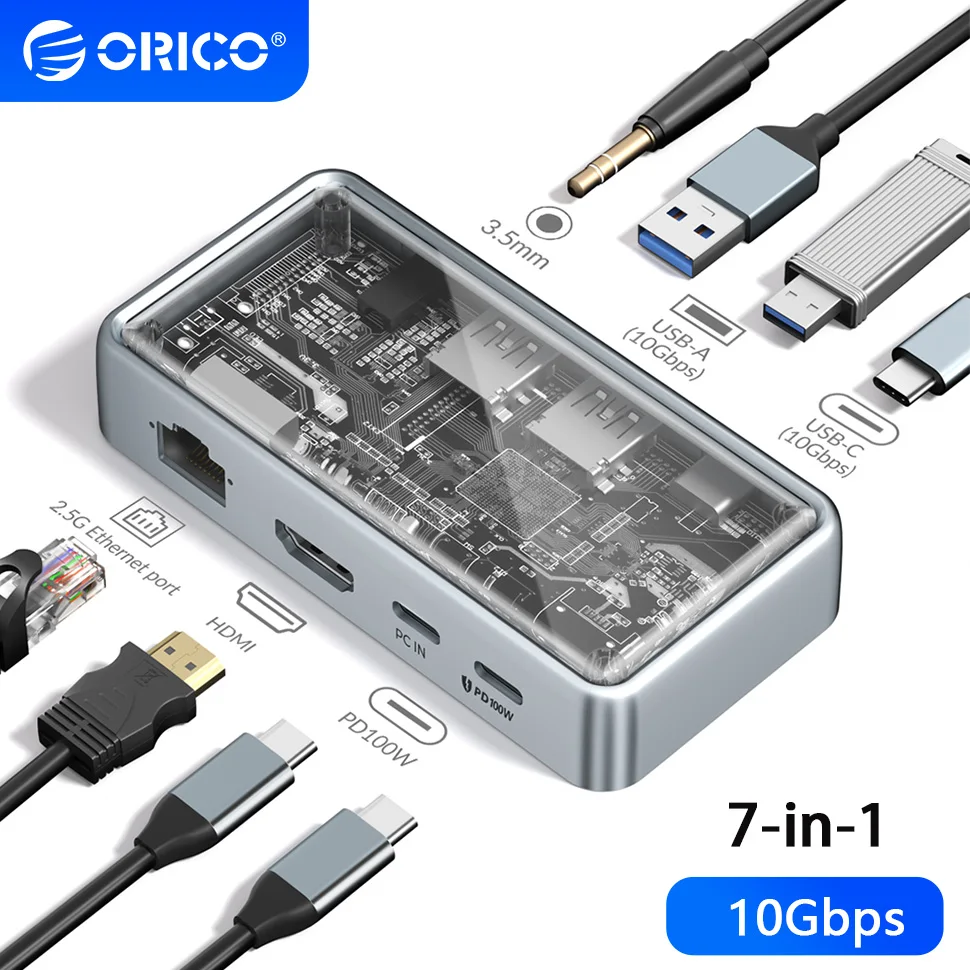 

ORICO 10Gbps USB 3.2 Gen2 Docking Station Type C USB A Hub Multi Port Splitter RJ45 HDMI PD 100W USB3 Adapter for MacBook Laptop