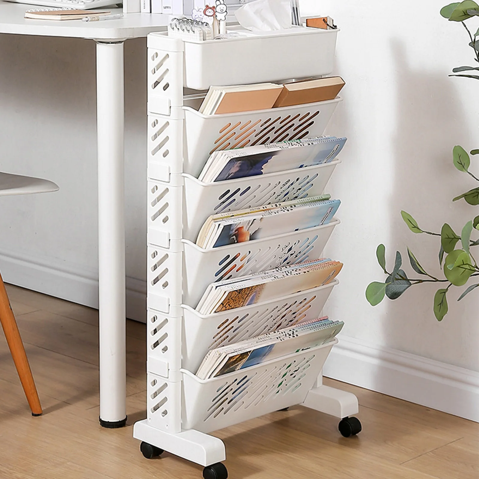 

Movable Bookshelf Large Capacity Rotatable Removable Plastic Practical Rolling Organization Shelf Mobile Bookshelf
