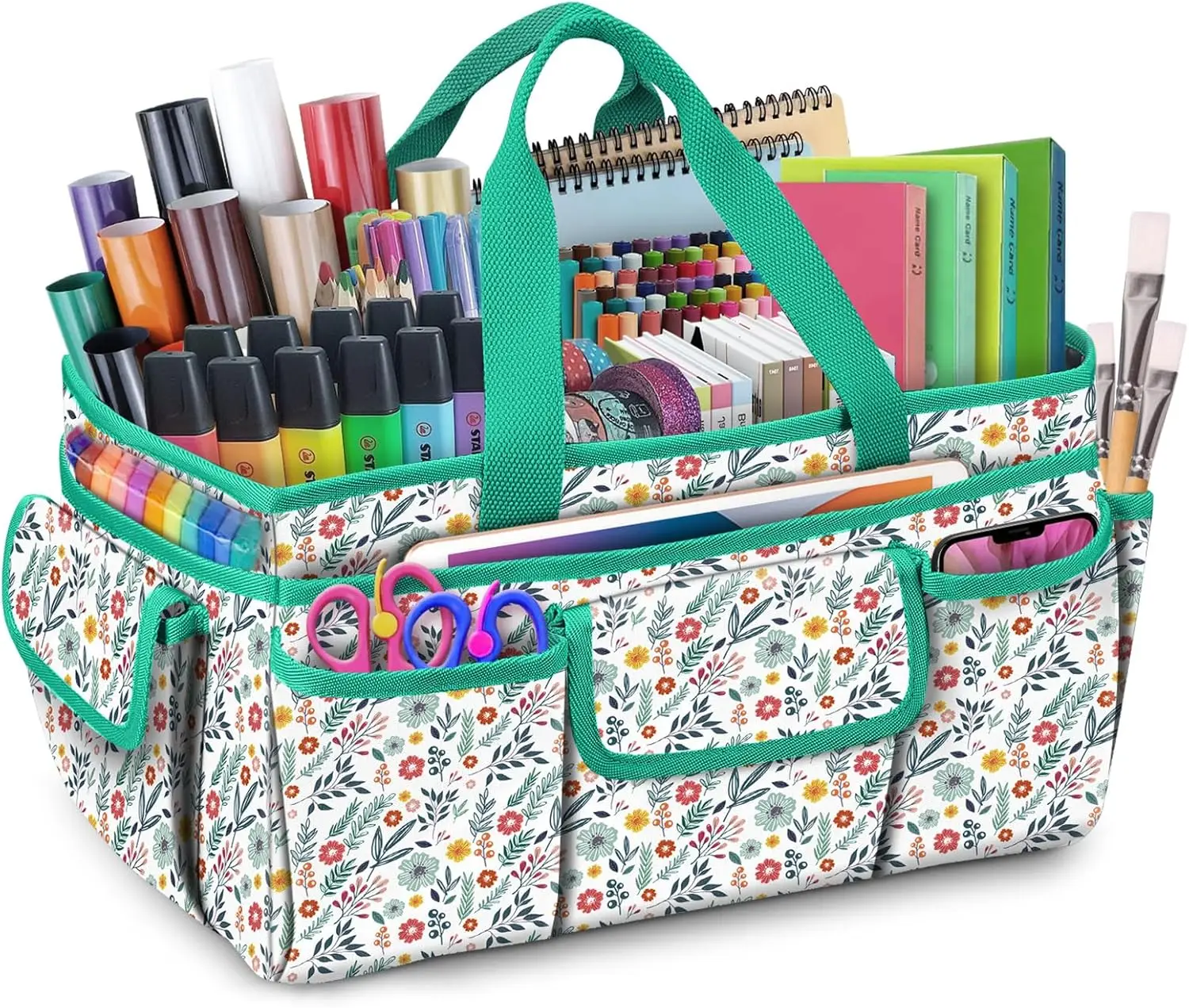 

Craft Storage Tote Bag with Multiple Pockets, Scrapbooking Carrying Case Storage Caddy with Handle (Spring Bloom)