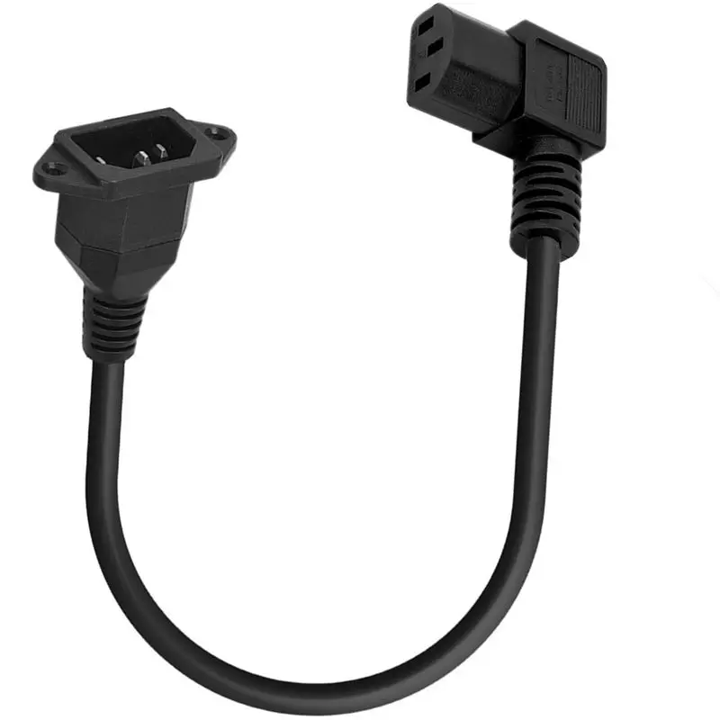 C14 Male Panel With Fixed Hole To C13 Female 90 Degree Elbow Extension Plug-In Power Cord, 0.75mm ² Copper Core AC Power Cord