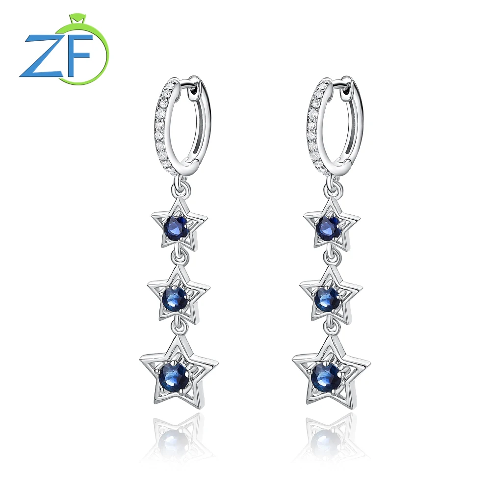 GZ ZONGFA Star Diamond Dangling Earrings Natural Sapphire Pure 925 Sterling Silver for Women Anniversary Gift Fine Jewelry