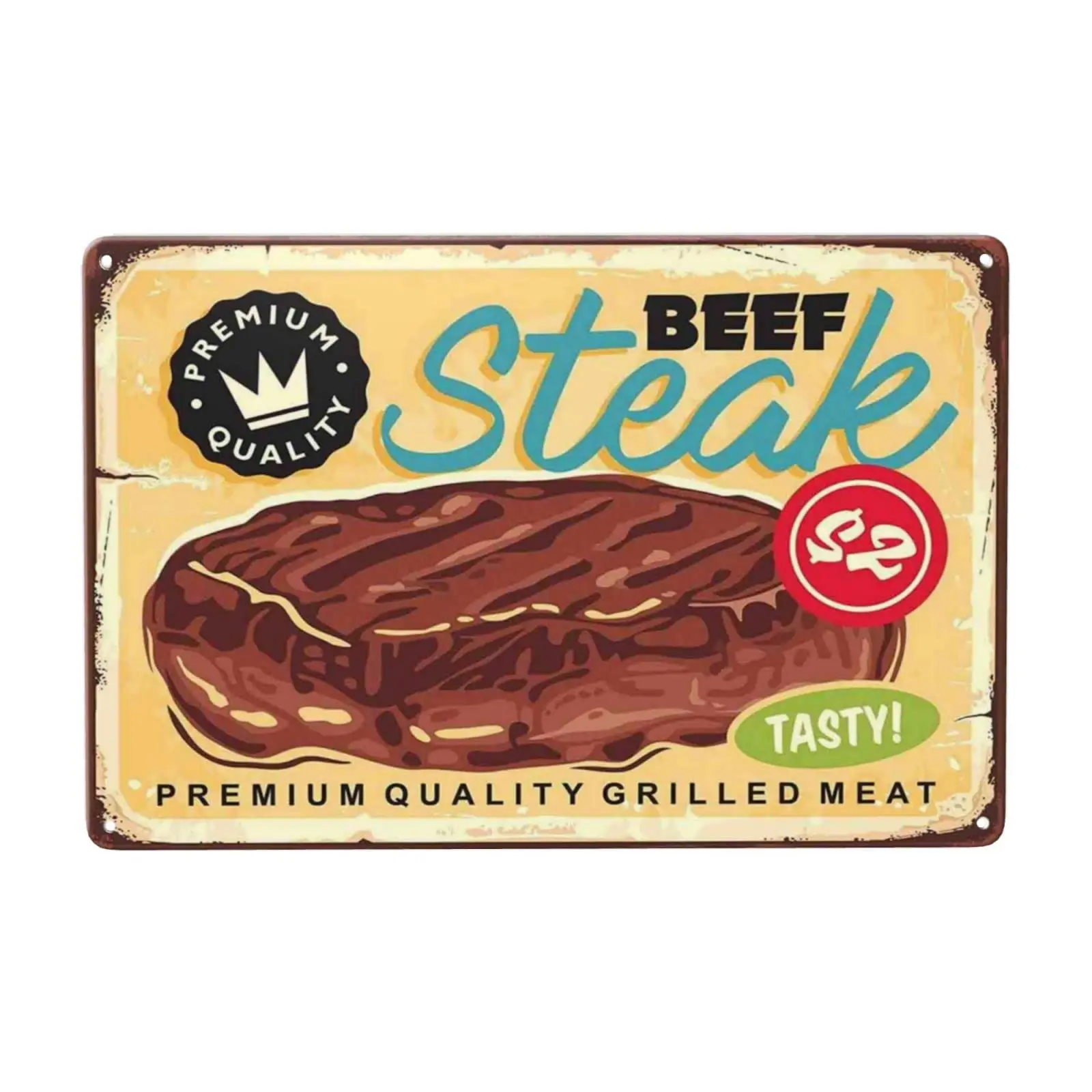 Beef Steak Sign Vintage Metal Tin Sign Wall Decor, Grilled Meat Metal Signs Tin Signs for Restaurant Bar Pub Club Man Cave 8 x1