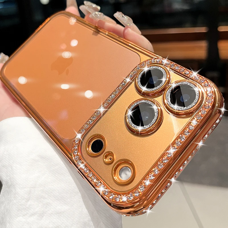 حافظة فاخرة لامعة ماسية لهاتف آيفون 17 برو 17 برو ماكس 17 16 15 14 13 12 11 16 ProMax غطاء نسائي مقاوم للصدمات كريستال شفاف